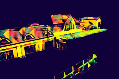 İstasyonda eski bir buhar treni, Wroclaw, Polonya, sanat ilüstrasyonu antika, model, minyatür