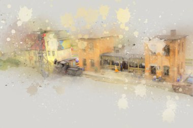 İstasyonda eski bir buhar treni, Wroclaw, Polonya, sanat ilüstrasyonu antika, model, minyatür