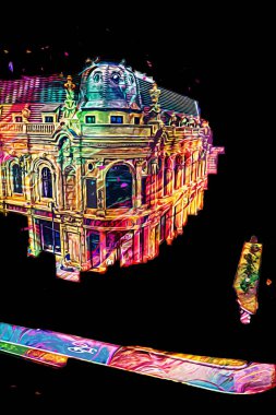 Minyatür şehir. Evler, arabalar, ağaçlar, Wroclaw, Polonya, sanat ilüstrasyonu antika, model