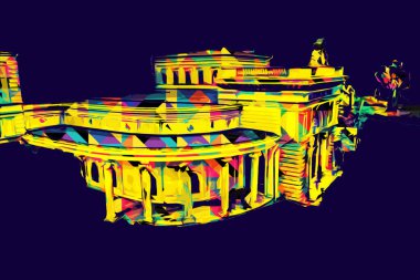 Minyatür şehir. Evler, arabalar, ağaçlar, Wroclaw, Polonya, sanat ilüstrasyonu antika, model