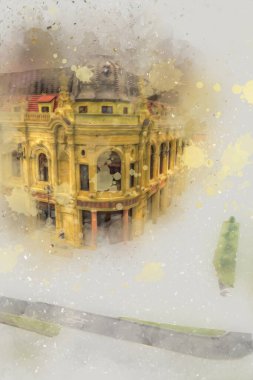 Minyatür şehir. Evler, arabalar, ağaçlar, Wroclaw, Polonya, sanat ilüstrasyonu antika, model