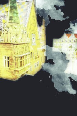 Wroclaw, Polonya 'daki belediye binası, sanat ilüstrasyonu antika, model, minyatür