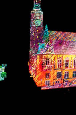 Wroclaw, Polonya 'daki belediye binası, sanat ilüstrasyonu antika, model, minyatür