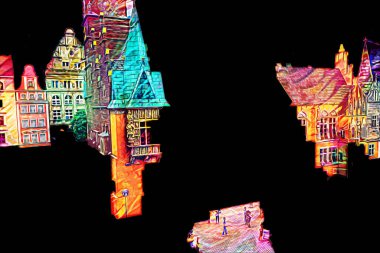 Wroclaw, Polonya 'daki belediye binası, sanat ilüstrasyonu antika, model, minyatür