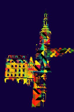 Wroclaw, Polonya 'daki belediye binası, sanat ilüstrasyonu antika, model, minyatür