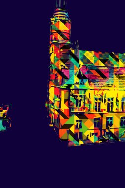 Wroclaw, Polonya 'daki belediye binası, sanat ilüstrasyonu antika, model, minyatür