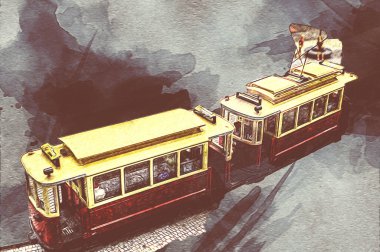 Wroclaw, Polonya 'daki belediye binası, sanat ilüstrasyonu antika, model, minyatür