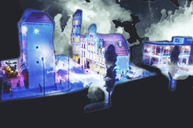 Wroclaw, Polonya 'da gece vakti sanat ilüstrasyonu antika, model, minyatür