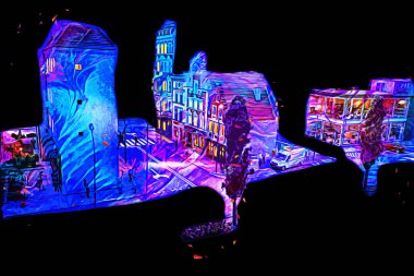 Wroclaw, Polonya 'da gece vakti sanat ilüstrasyonu antika, model, minyatür