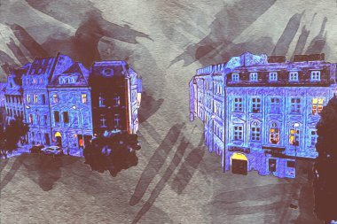 Wroclaw, Polonya 'da gece vakti sanat ilüstrasyonu antika, model, minyatür