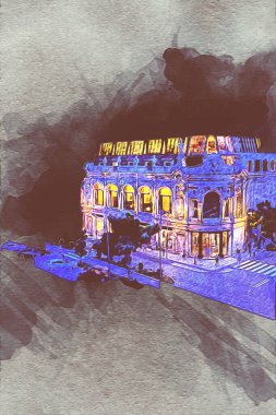 Wroclaw, Polonya 'da gece vakti sanat ilüstrasyonu antika, model, minyatür