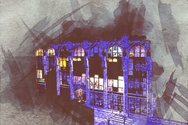 Wroclaw, Polonya 'da gece vakti sanat ilüstrasyonu antika, model, minyatür