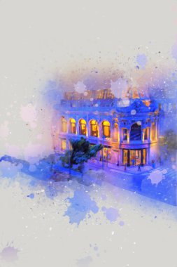 Wroclaw, Polonya 'da gece vakti sanat ilüstrasyonu antika, model, minyatür