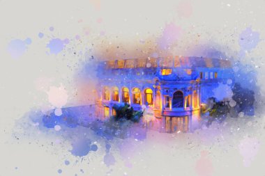 Wroclaw, Polonya 'da gece vakti sanat ilüstrasyonu antika, model, minyatür