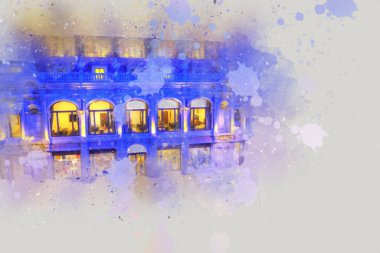 Wroclaw, Polonya 'da gece vakti sanat ilüstrasyonu antika, model, minyatür