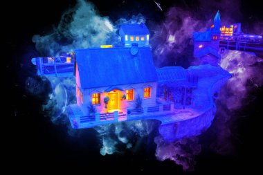 Geceleri, Wroclaw, Polonya 'daki eski moda buhar treni antika, model, minyatür sanat ilüstrasyonu