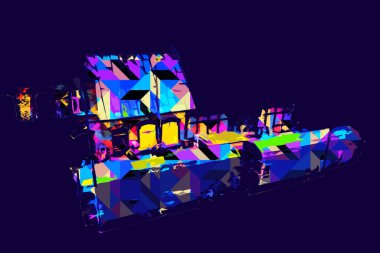 Geceleri, Wroclaw, Polonya 'daki eski moda buhar treni antika, model, minyatür sanat ilüstrasyonu