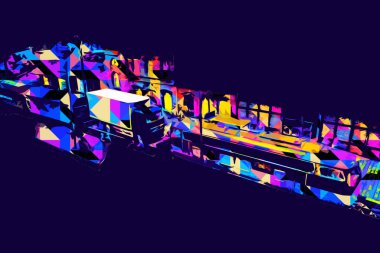 Geceleri, Wroclaw, Polonya 'daki eski moda buhar treni antika, model, minyatür sanat ilüstrasyonu