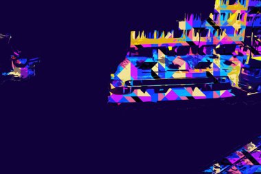 Geceleri, Wroclaw, Polonya 'daki eski moda buhar treni antika, model, minyatür sanat ilüstrasyonu