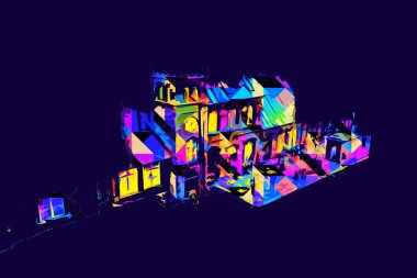 Geceleri, Wroclaw, Polonya 'daki eski moda buhar treni antika, model, minyatür sanat ilüstrasyonu