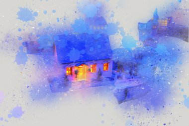 Geceleri, Wroclaw, Polonya 'daki eski moda buhar treni antika, model, minyatür sanat ilüstrasyonu