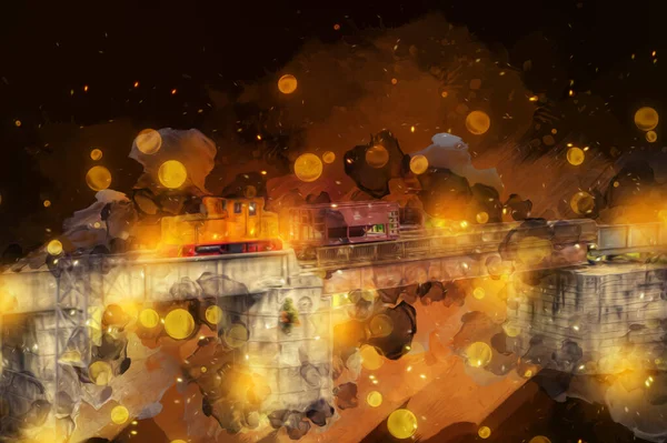 Küçük lokomotif, buhar, fotoğrafçılık, paslı, vagon, tren, sanat, illüstrasyon, çizim, eskiz, antika, retro, vintage, model, minyatür