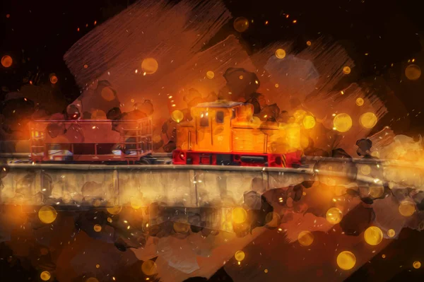 小型機関車 蒸気機関車 ワゴン アート イラスト ドローイング スケッチ アンティーク レトロ ヴィンテージ — ストック写真