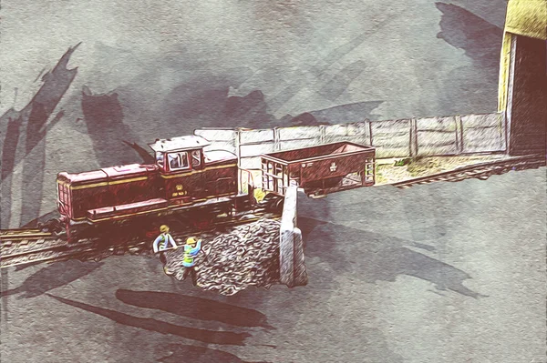 Küçük lokomotif, buhar, fotoğrafçılık, paslı, vagon, tren, sanat, illüstrasyon, çizim, eskiz, antika, retro, vintage, model, minyatür