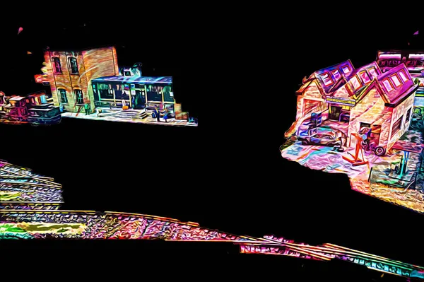 İstasyonda eski bir buhar treni, Wroclaw, Polonya, sanat ilüstrasyonu antika, model, minyatür