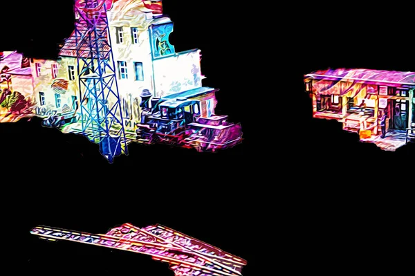 İstasyonda eski bir buhar treni, Wroclaw, Polonya, sanat ilüstrasyonu antika, model, minyatür