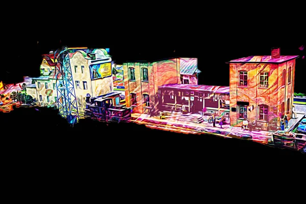 İstasyonda eski bir buhar treni, Wroclaw, Polonya, sanat ilüstrasyonu antika, model, minyatür