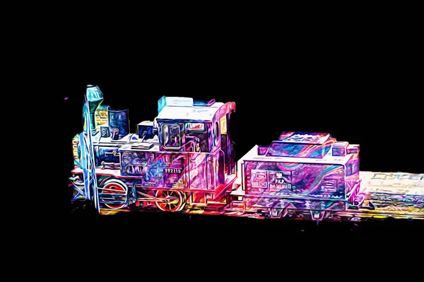 İstasyonda eski bir buhar treni, Wroclaw, Polonya, sanat ilüstrasyonu antika, model, minyatür