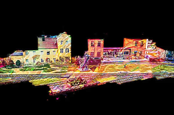 İstasyonda eski bir buhar treni, Wroclaw, Polonya, sanat ilüstrasyonu antika, model, minyatür