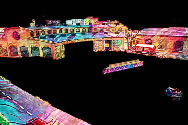 İstasyonda eski bir buhar treni, Wroclaw, Polonya, sanat ilüstrasyonu antika, model, minyatür