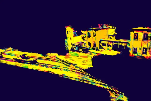 İstasyonda eski bir buhar treni, Wroclaw, Polonya, sanat ilüstrasyonu antika, model, minyatür