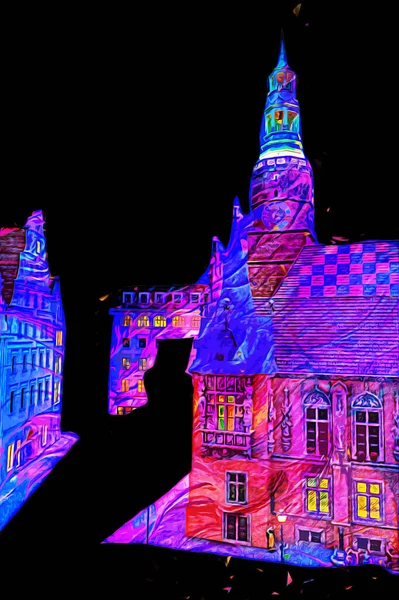 Wroclaw, Polonya 'da gece vakti sanat ilüstrasyonu antika, model, minyatür