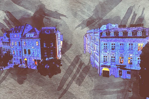 Wroclaw, Polonya 'da gece vakti sanat ilüstrasyonu antika, model, minyatür