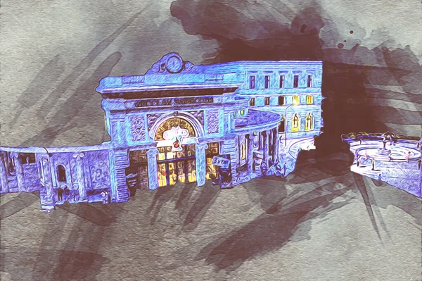 Wroclaw, Polonya 'da gece vakti sanat ilüstrasyonu antika, model, minyatür