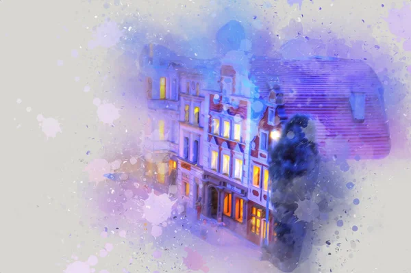 Wroclaw, Polonya 'da gece vakti sanat ilüstrasyonu antika, model, minyatür