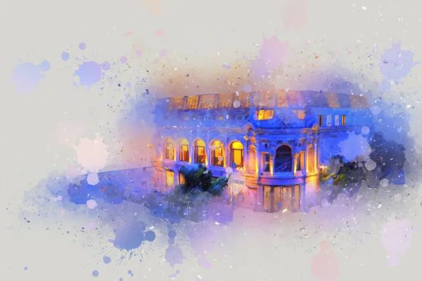 Wroclaw, Polonya 'da gece vakti sanat ilüstrasyonu antika, model, minyatür