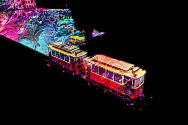 Wroclaw, Polonya 'da tramvay, sanat ilüstrasyonu antika, model, minyatür