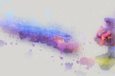 Wroclaw, Polonya 'da tramvay, sanat ilüstrasyonu antika, model, minyatür