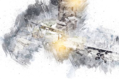 Demiryolu vinci, fotoğrafçılık, paslı, vagon, tren, sanat, illüstrasyon, çizim, eskiz, antika, retro, vintage.