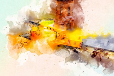 Demiryolu vinci, fotoğrafçılık, paslı, vagon, tren, sanat, illüstrasyon, çizim, eskiz, antika, retro, vintage.