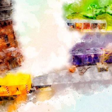 Demiryolu vinci, fotoğrafçılık, paslı, vagon, tren, sanat, illüstrasyon, çizim, eskiz, antika, retro, vintage.