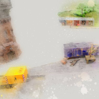 Demiryolu vinci, fotoğrafçılık, paslı, vagon, tren, sanat, illüstrasyon, çizim, eskiz, antika, retro, vintage.