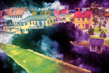 Wroclaw, Polonya 'da şehir, sanat ilüstrasyonu antika, model, minyatür