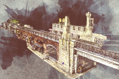 Wroclaw, Polonya 'da şehir, sanat ilüstrasyonu antika, model, minyatür