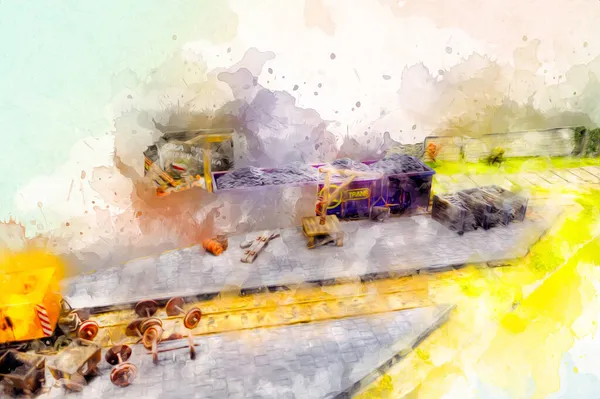 Σιδηροδρομικός Γερανός Φωτογραφία Σκουριασμένο Βαγόνι Τρένο Τέχνη Εικονογράφηση Σχέδιο Σκίτσο — Φωτογραφία Αρχείου