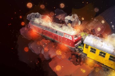Avrupa 'daki tren istasyonunda yüksek hızlı tren. Demiryolu platformunda modern şehirlerarası tren. Demiryolu ve binaların üzerinde güzel bir yolcu treni olan şehir manzarası